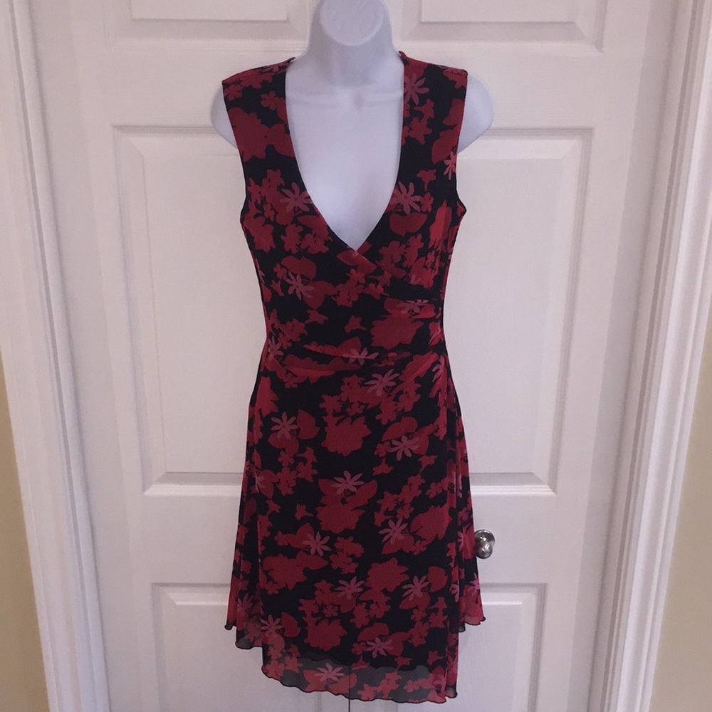 Zokai Red & Black Floral Sleeveless Midi Dress Size Medium